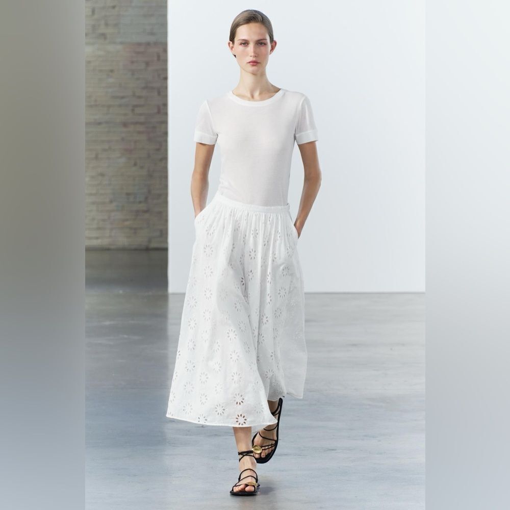 NWT Zara Women’s Cotton Lined Embroidered Eyelet Maxi Skirt Size XL - Picture 2 of 15